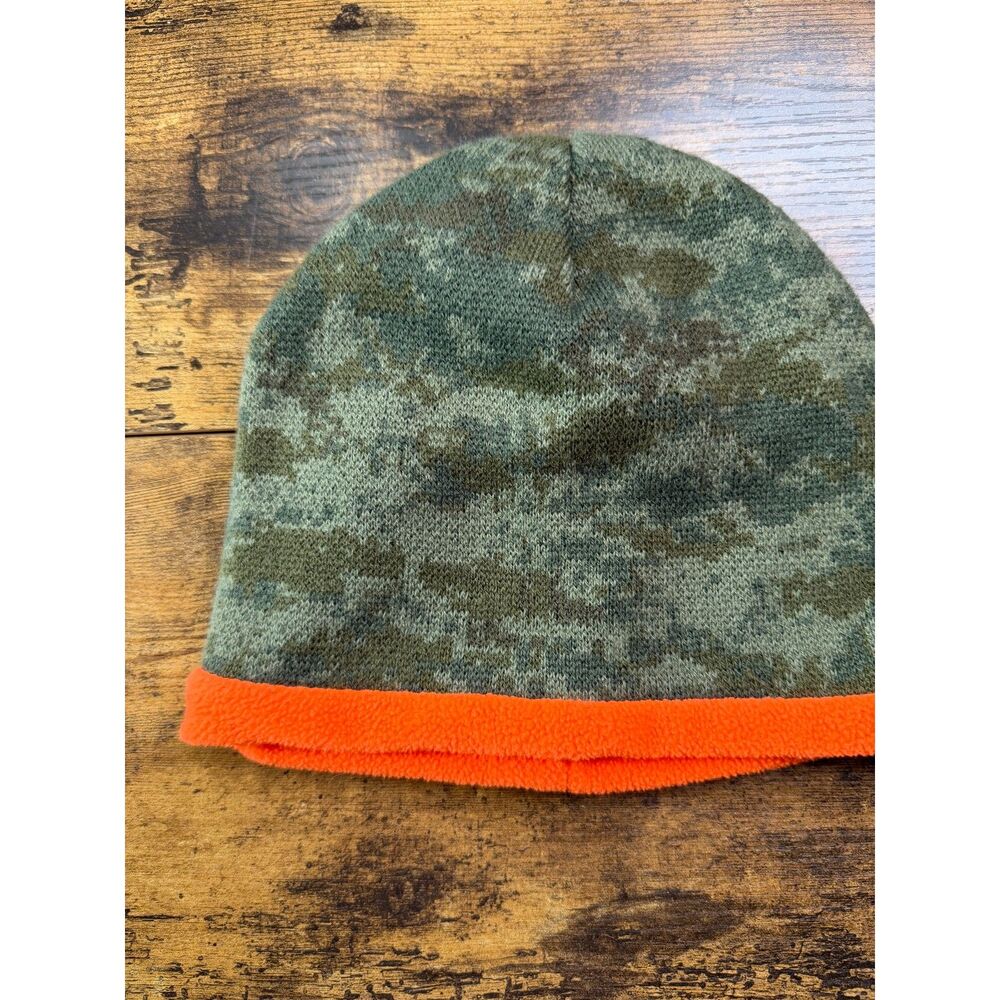 Camo Blaze Orange Fleece Lined Hunting Beanie Unisex One size EUC